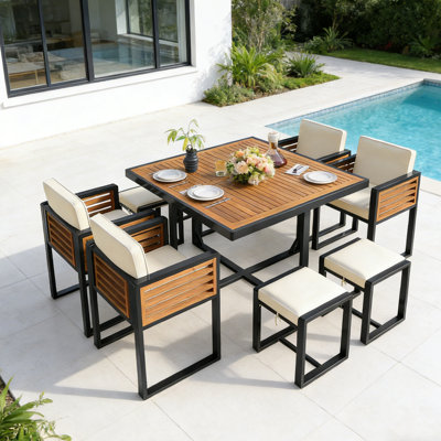 9-Piece Acacia Wood 8-Person Patio Dining Set