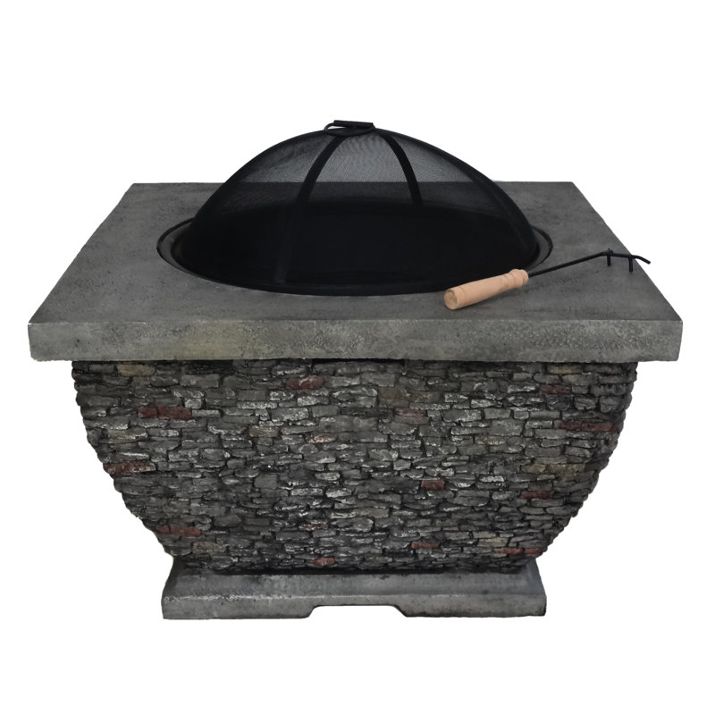 Grey 32" Concrete Fire Pit - Add Warmth To Outdoor Life Wood Burning Patio Heat Focus Point