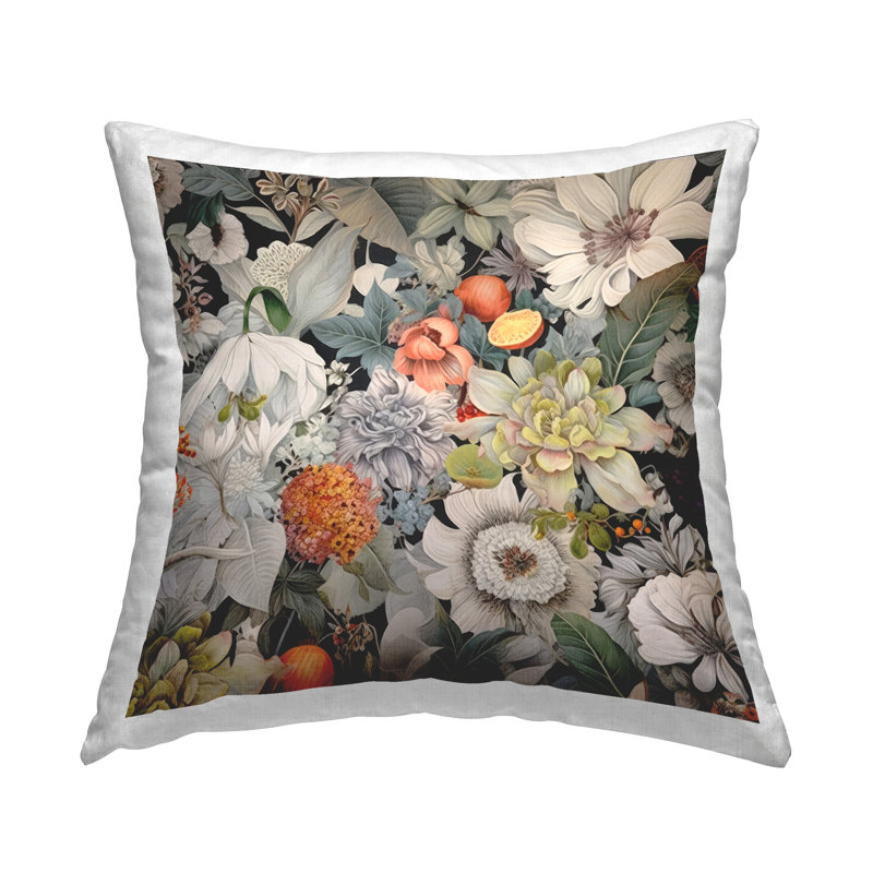 Coussin décoratif gris à motif floral mélangé par Lazar Studio