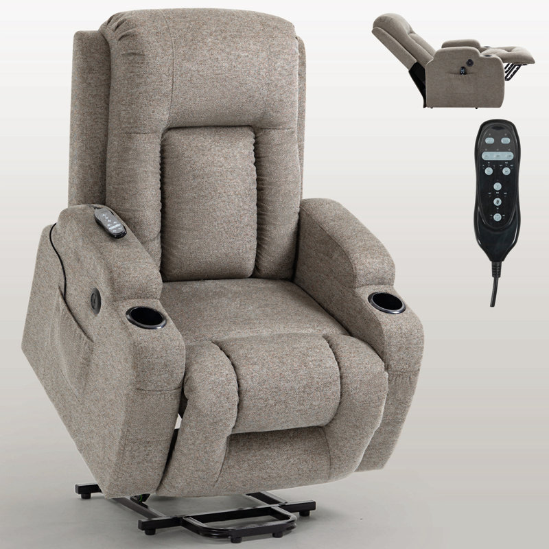 Infinite Position Single Motor Up To 350 Lbs Power Lift Recliner Chair For Elderly, Heavy Duty Motion Mechanism With 8-Point Vibration Massage And Lumbar Heating, Usb Charging Port, Cup Holders