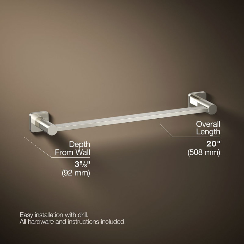 Parallel Towel Bar, Polished Nickel, 18"W
