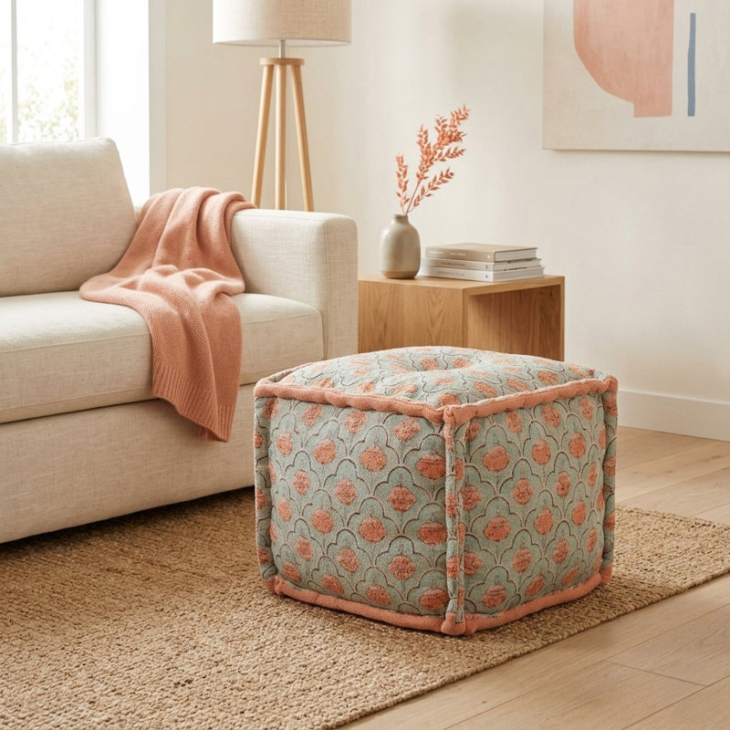 Pouf de sol cube à imprimé floral 20 x 20 x 14 pouces, fait main