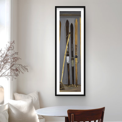 Ski Poles and Vintage Skis - Framed Matted Print for Decor