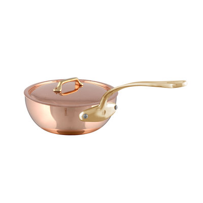 Mauviel M'heritage 200 B Copper Curved Splayed Saute Pan With Lid, Brass Handle, 2.1-Qt