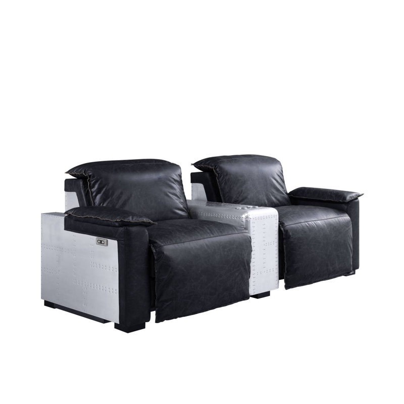 Fauteuil inclinable électrique Misezon en cuir fleur et aluminium (assemblé)