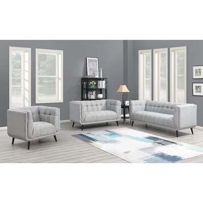 Modern Mid-Century 3-Piece Button Tufted Upholstered Living Room Sofa Set, Sofa Loveseat & Chair, Gray -  Corrigan StudioÂ®, 42B5BE8DCEB94852A0DE5E36EFD8F0AD