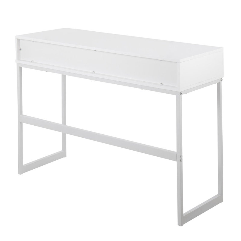 Console contemporaine en métal blanc et bois blanc, Blanc