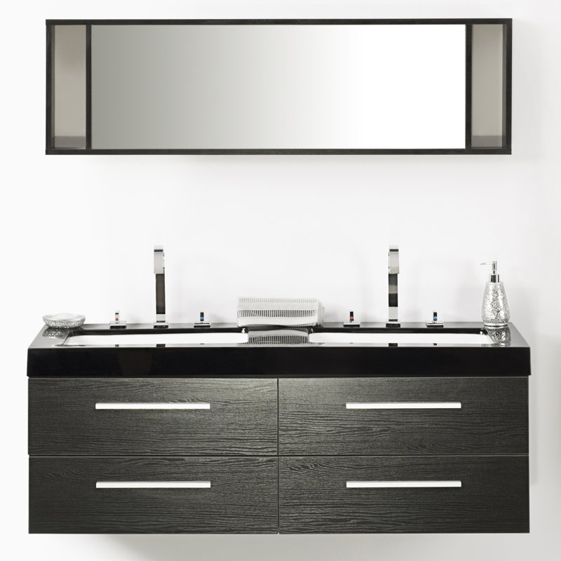 1400mm Wall Mounted Double Sink Vanity Unit, Black