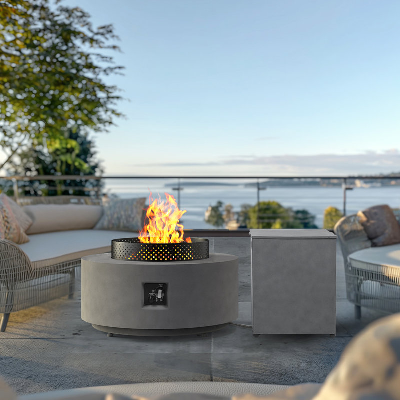 32 Inch Fire Pit Table, Propane Smokeless Fire Pit Table with Hidden Fuel Tank, Wind Guard and Baking Sheet for Garden, Patio, Gray