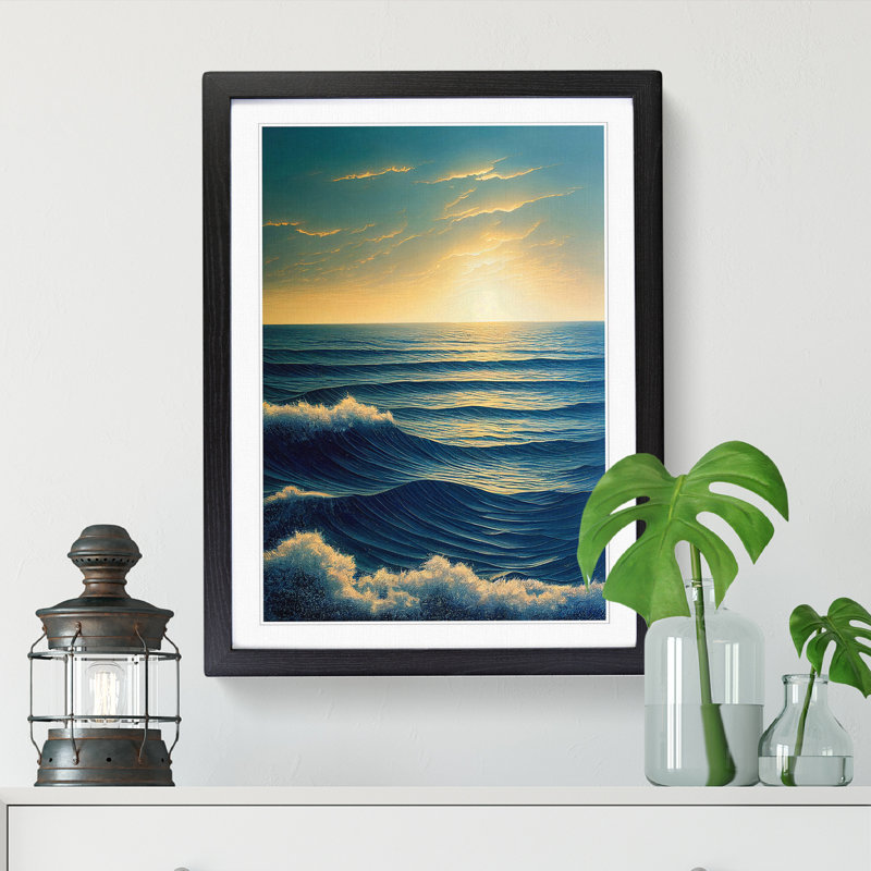 Ocean Sunrise - Picture Frame Print, 64cm H x 46cm W x 2cm D, Walnut