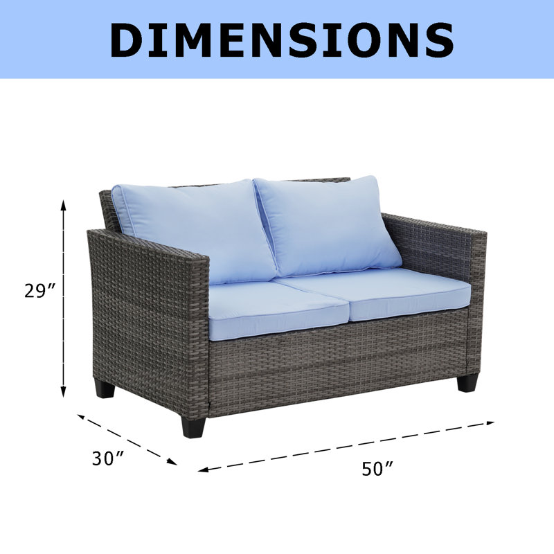 Causeuse d'extérieur en osier GDY, Coussin bleu
