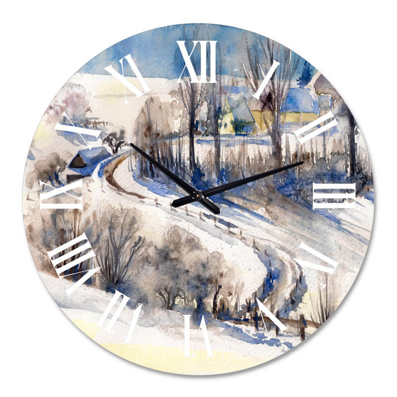Country Road In Winter Times I - Horloge murale traditionnelle, Surdimensionné