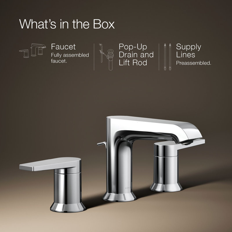 Kohler Hint Widespread Bathroom Faucet with Pop-Up Drain Assembly, 3 Hole 2-Handle Bathroom Sink Faucet, 1.2 gpm