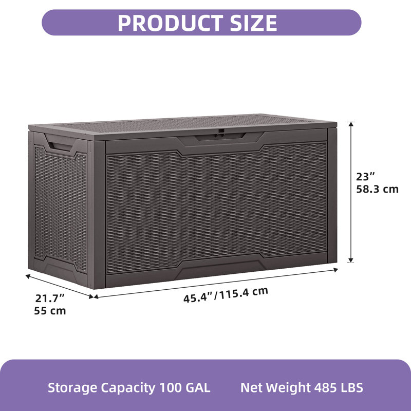 Quartey 100 Gallons Water Resistant Resin Lockable Deck Box, Dark Brown