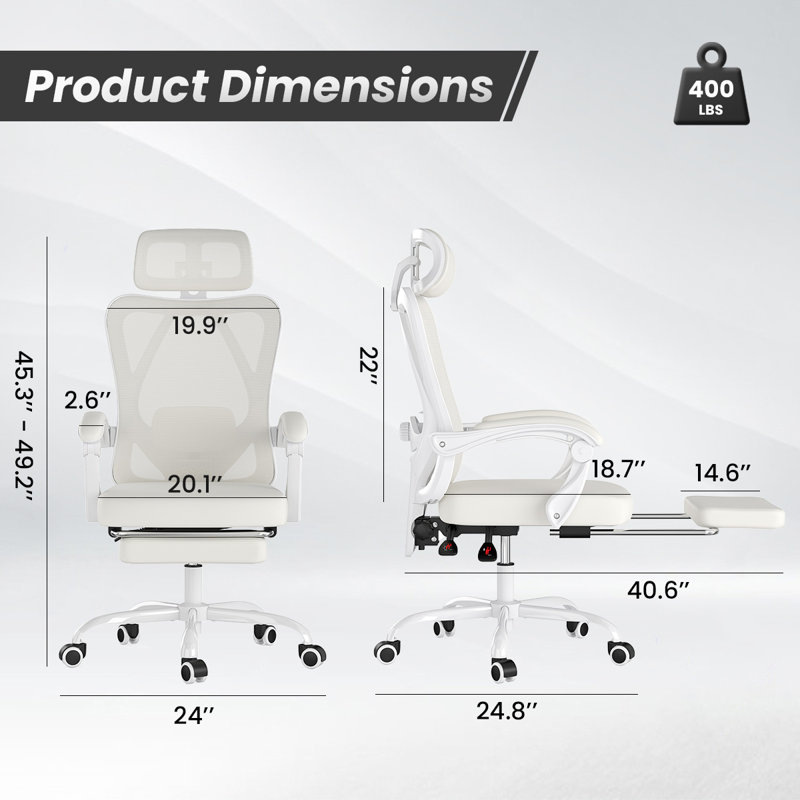 Chaise de bureau ergonomique avec repose-pieds, chaise de bureau en filet avec appui-tête, chaise d'ordinateur à haut dossier avec support lombaire réglable pour la chambre d'étude de bureau à domicile, beige