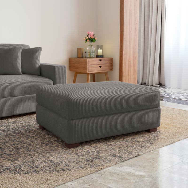 Repose-pieds rembourré en velours côtelé gris clair avec pieds en bois massif, partie modulaire simple pour canapé modulaire