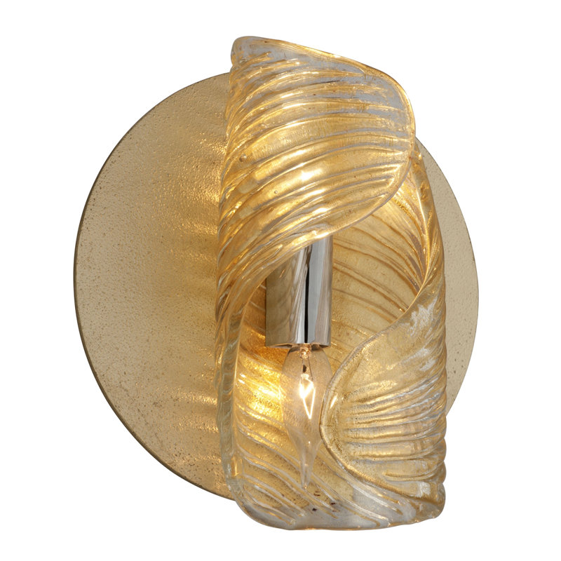 Elegant Gold Leaf and Polished Stainless Accents Dimmable Sconce