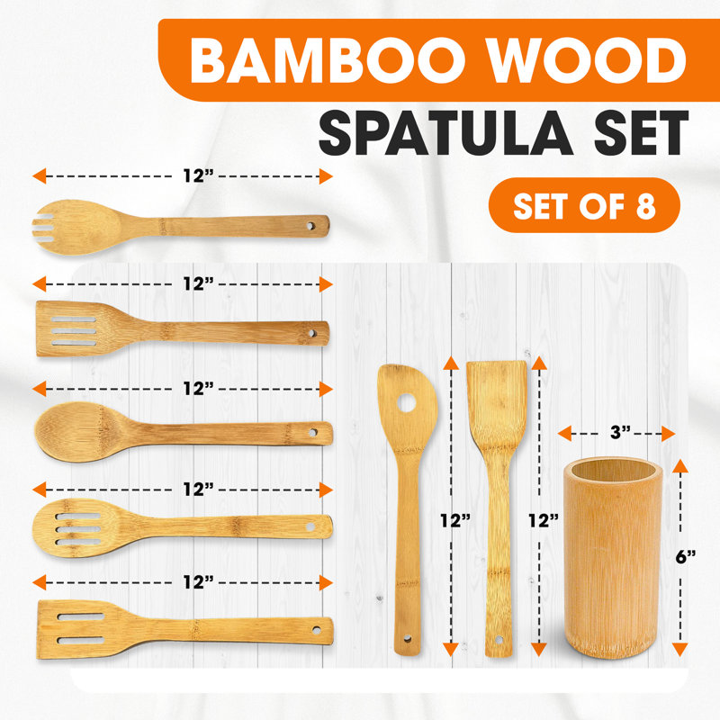 Ensemble d'ustensiles de cuisine en bambou 8 pièces avec support Cheer - naturel, durable et anti-rayures