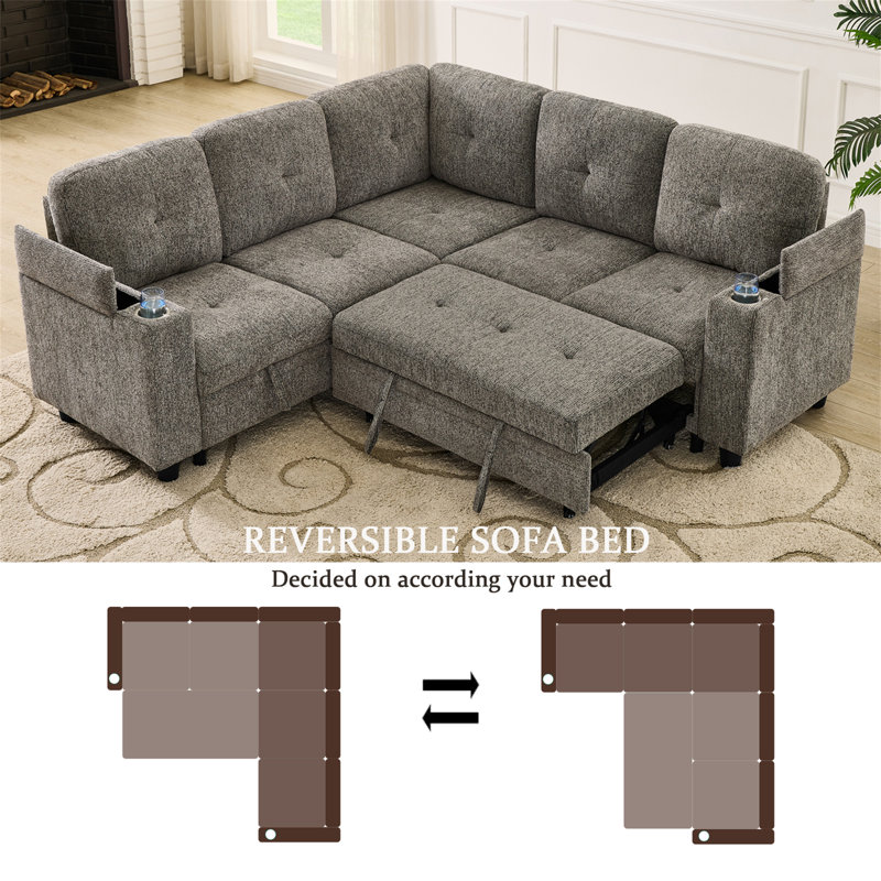 5 Seat Reversible L Shaped Sleeper Sofa