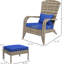 Chaise et fauteuil rembourré bleu foncé pour terrasse, cour, cour avant, jardin, patio et haut dossier avec grand siège