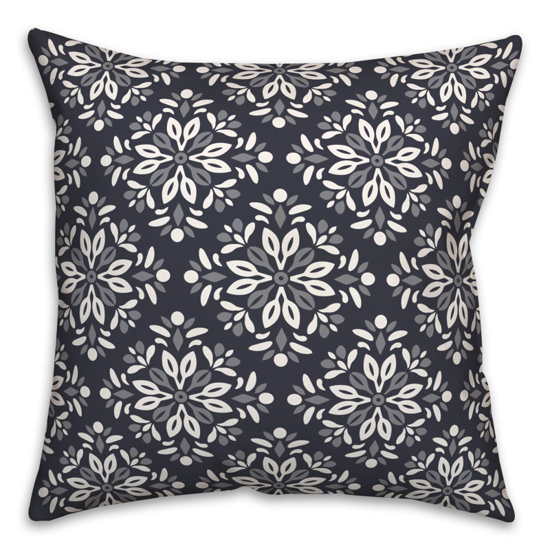 Medallion Outdoor Reversible Throw Pillow, H 18 po x l 18 po, Bleu marine