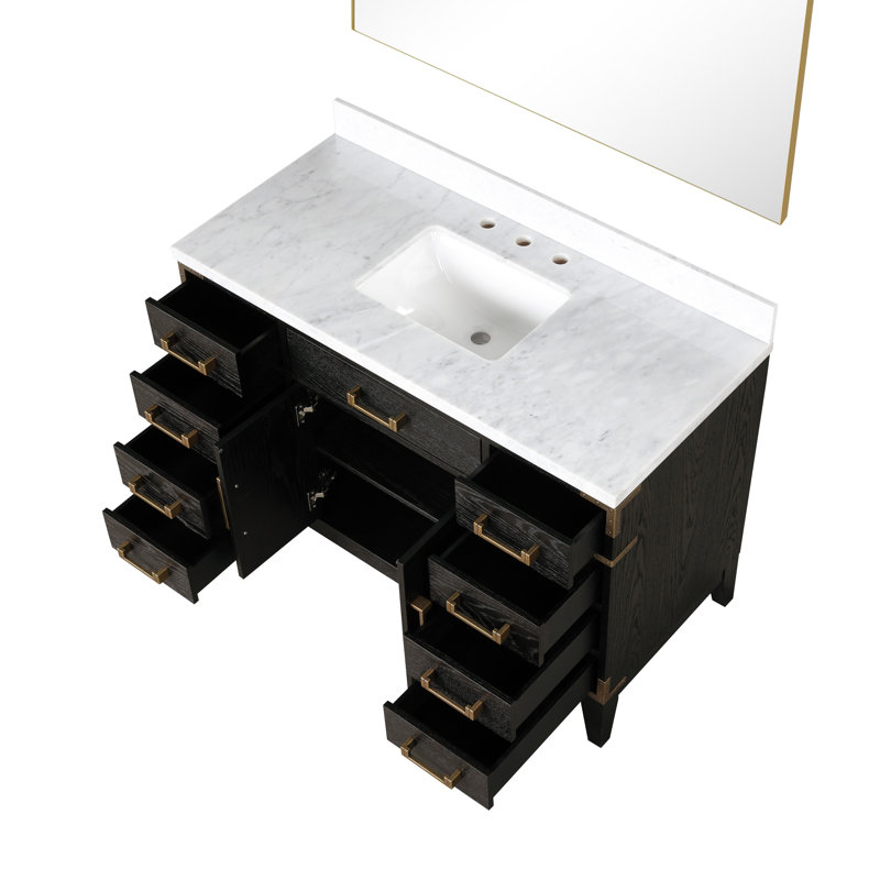 Laurel 48 in W x 22 in D Single Bath Vanity Top Mirror, Black Oak, White Carrara Marble