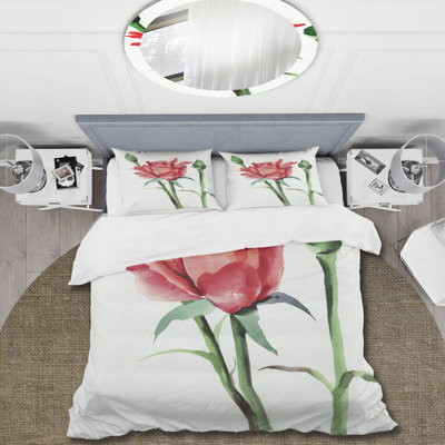 Rose rouge avec boutons - Ensemble de housse de couette traditionnel - Microfibre de polyester