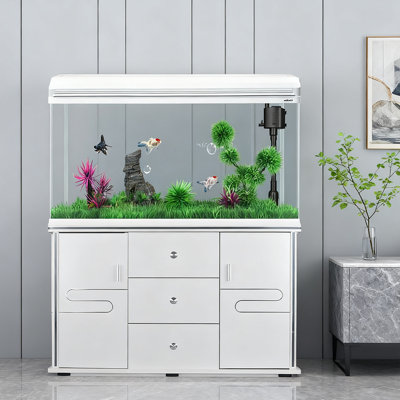 Réservoir d'aquarium en verre à chaud avec armoire de rangement en bois