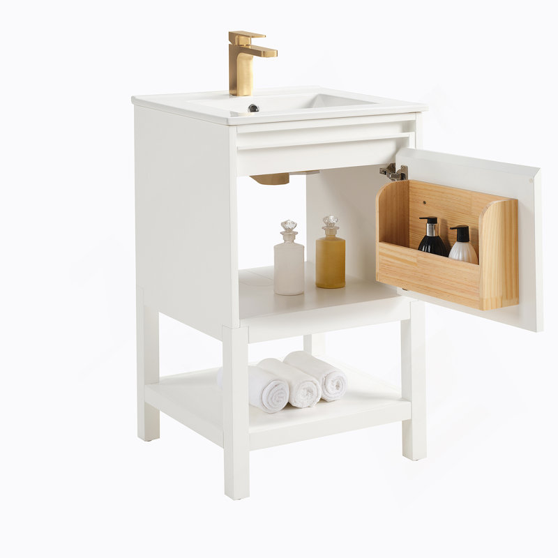 Meuble-lavabo en bois avec tablette réglable, Blanc