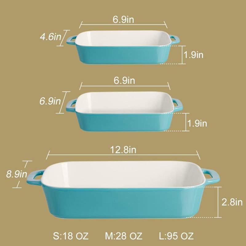 Red Ceramic Non-Stick Rectangular Bakeware Set, 3-Piece