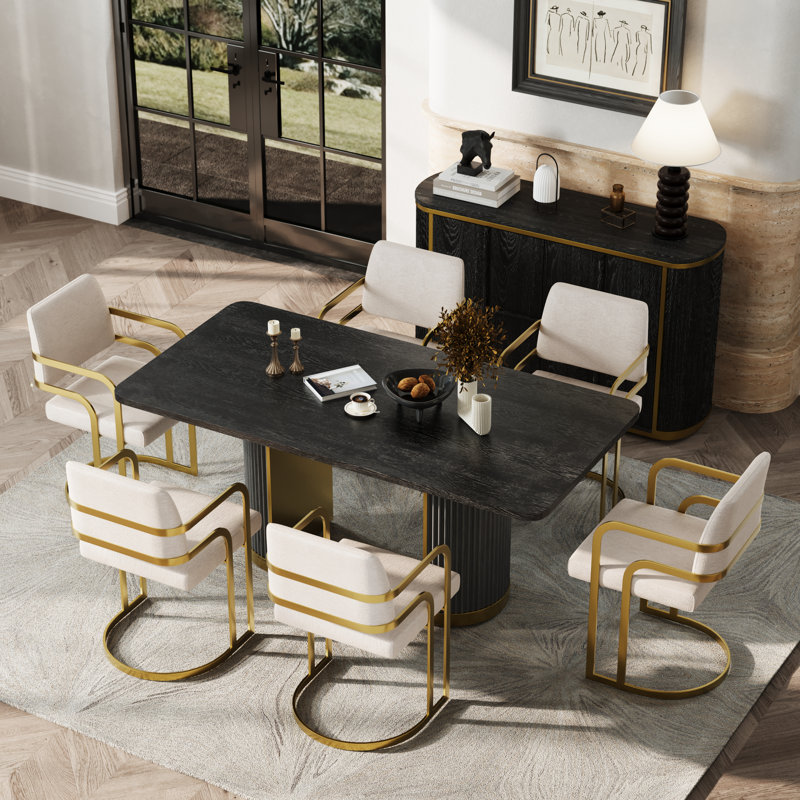 Ensemble de table de salle à manger en bois avec 6 chaises rembourrées Farmhouse, H 30 po x l 70 po x P 35 po, Noir