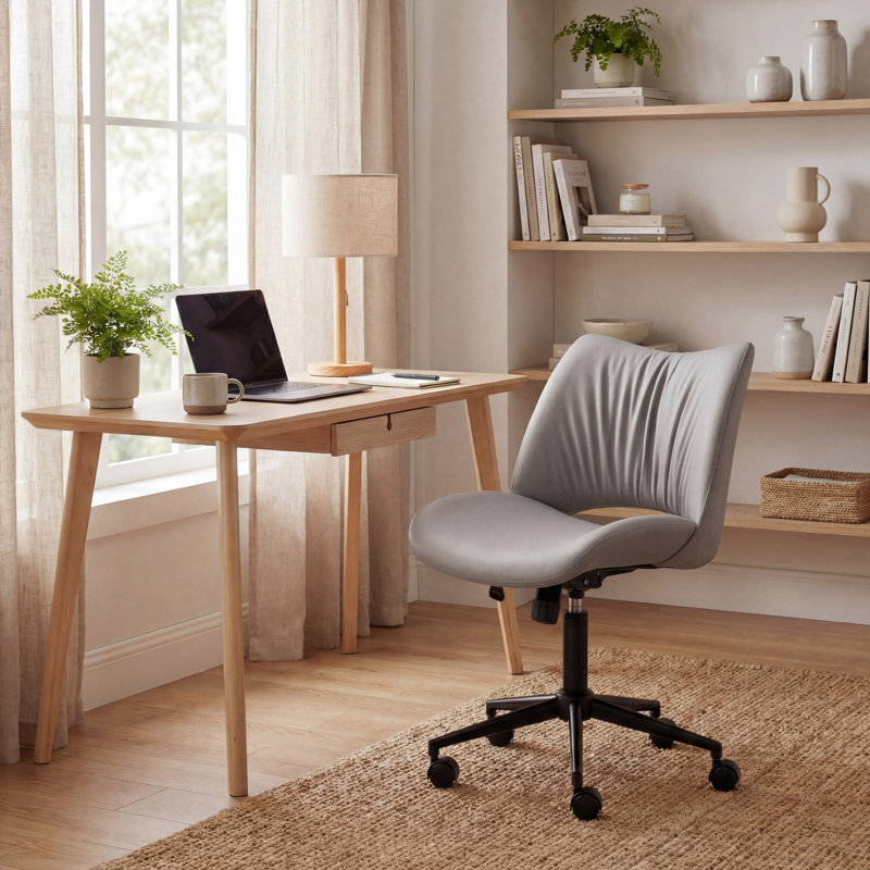 Alleyna Swivel Upholsterd Desk Chair Armless Office Chair Computer Task Chair, Gray