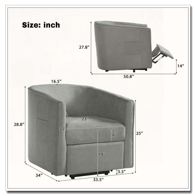 Power Lift Recliner Barrel Shape Recliner Chair, Grey
