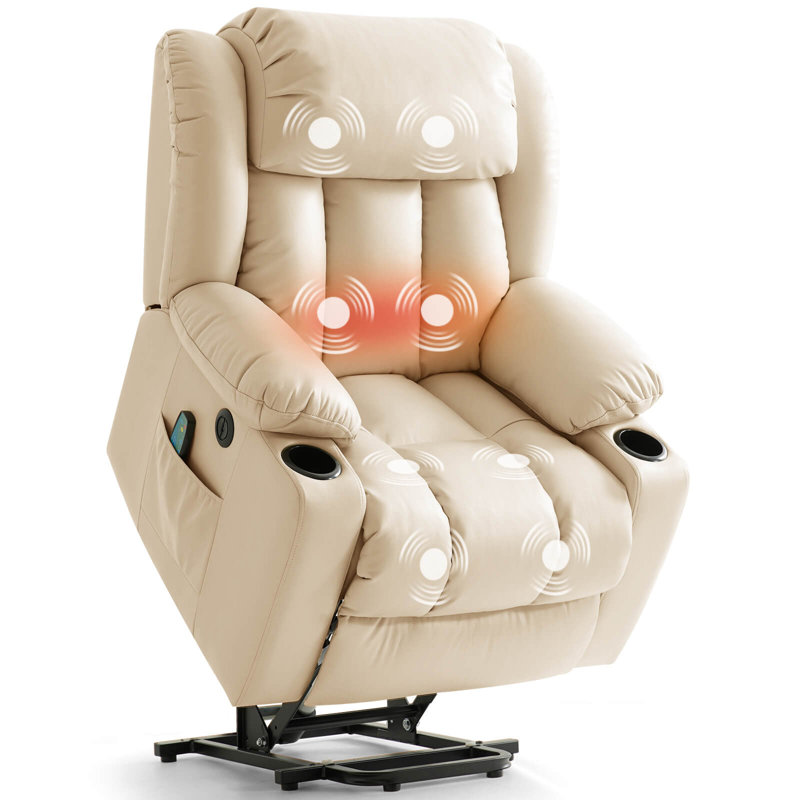Fauteuil inclinable électrique Power Lift pour personnes âgées avec massage par vibration et porte-gobelets, 2 poches latérales