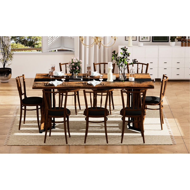 Table de salle à manger avec capacité de charge de 330 lb, brun rustique et noir 70,9 po, pieds réglables pour la stabilité, facile à assembler, acier, table de bureau idéale pour 8 personnes, propre, surfaces inégales, capacité,