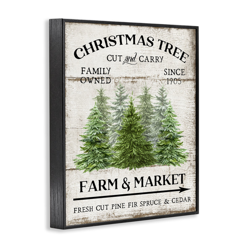 «Farm Market Christmas Trees», estampe numérique par Creatif Belle, H 30 po x l 24 po, Giclée encadrée noir minuit