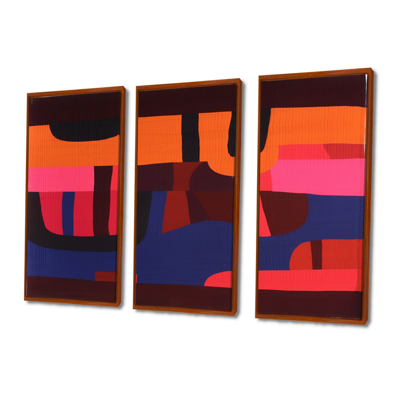Midnight Melody Retro 70S Mauve orange II - ensemble d'art mural abstrait, H 40 po x l 60 po x P 1 po, Cadre flottant brun