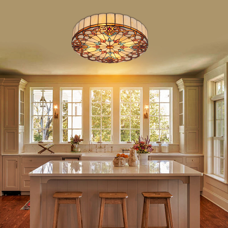 19.68" Ceiling Light with Vintage Colored Glass Shade