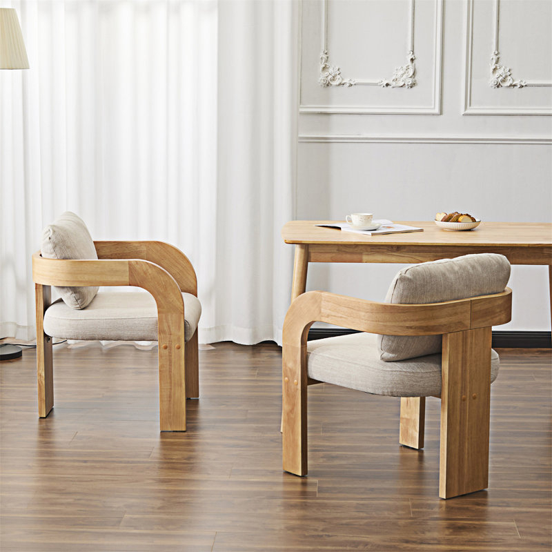 Chaise rembourrée avec accoudoirs (ensemble de 2), Tissu beige, Naturel