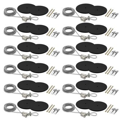 Ensemble de suspension Luxiter H-Track 20FT, ensemble d'éclairage de rail d'éclairage à circuit unique 3 fils 120V de type H avec auvents ronds, paquet de 12 noir