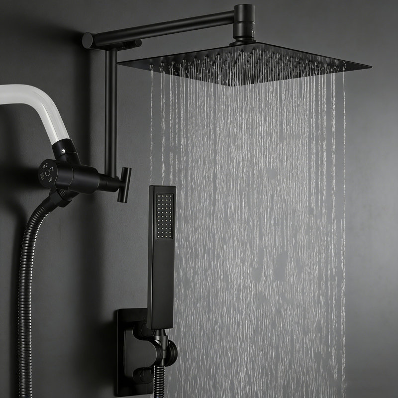 10" Metal Rain Shower Head With Handheld Spray Combo, Adjustable Extension Arm, 71 Inch Hose, Black