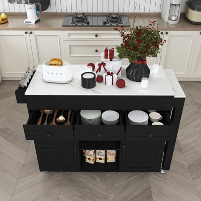  Îlot de cuisine 75 pouces avec table de salle à manger extensible, chariot de cuisine roulant avec prise de courant et armoire de rangement, noir