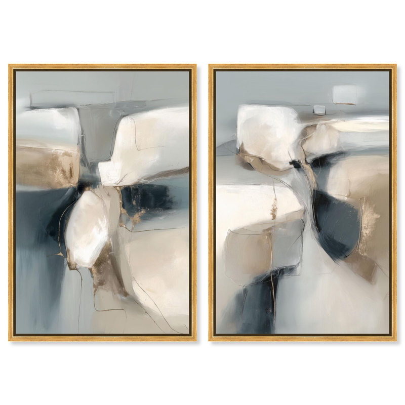 River Stones Collection Canvas Print Abstract Wall Decor Set by Art Remedy, Black Frame, 10 x 15, H 37 po x l 25 po