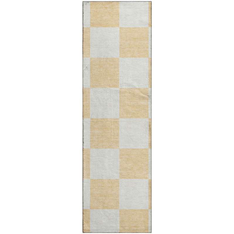 Tapis géométrique lavable à la machine de qualité supérieure Mayfield AMF2345, Pêche, Tapis de couloir 2 pi 3 po x 7 pi 6 po