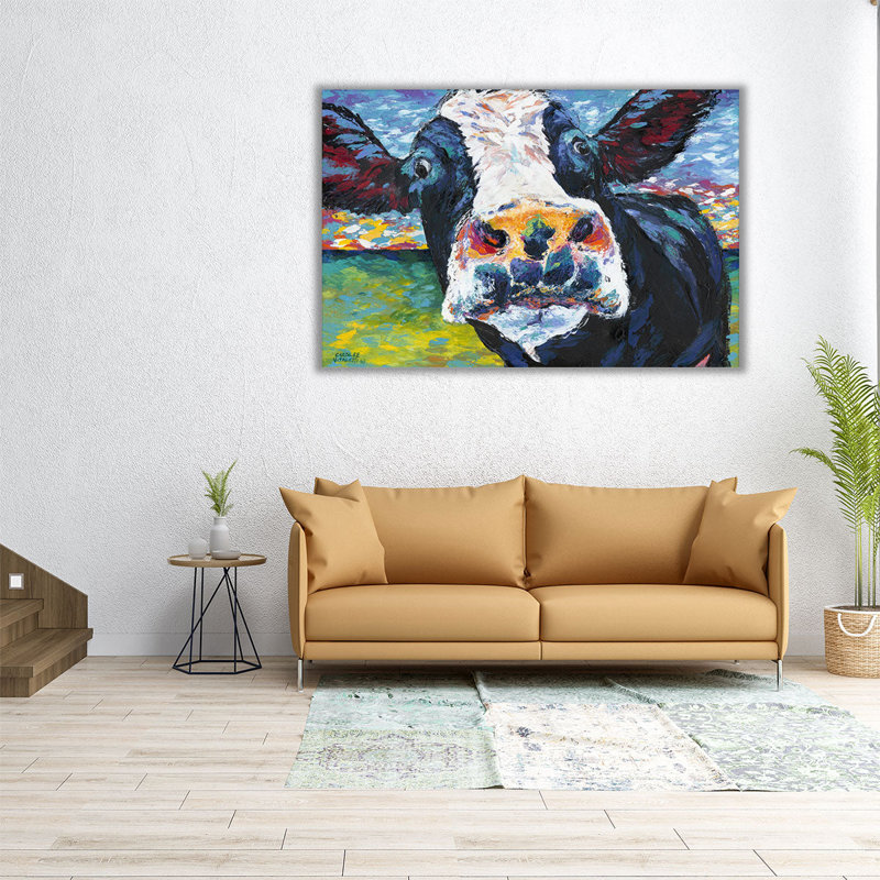 Curious Cow II - reproduction d'art sur toile, H 12 po x l 18 po