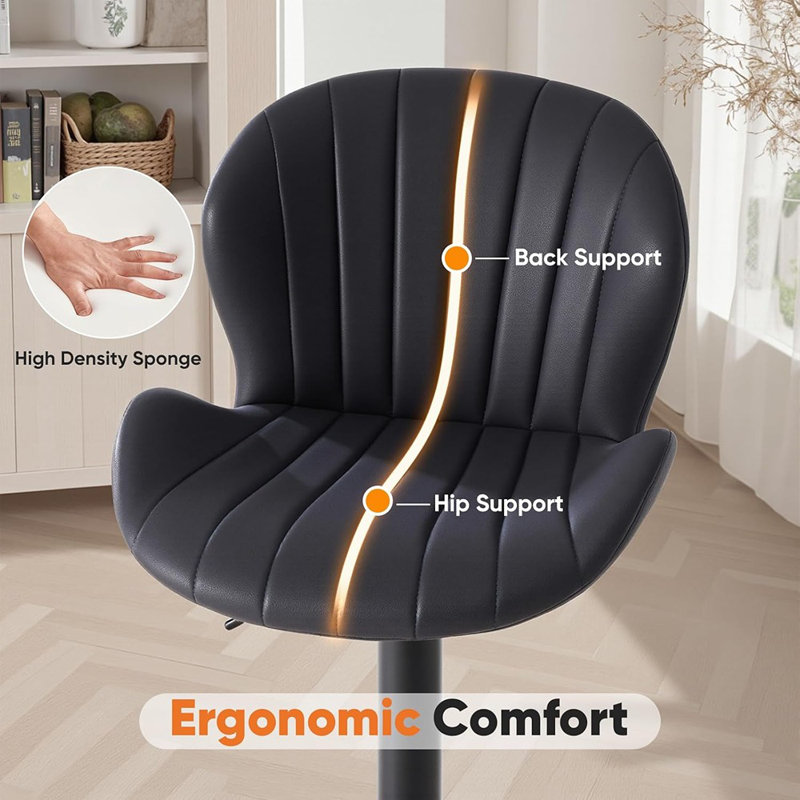 Ensemble de 4 tabourets de bar pivotants réglables modernes, revêtus de similicuir avec dossier, chaises à hauteur de comptoir pour îlot de cuisine, noir