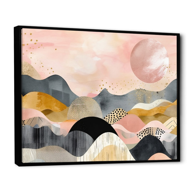 Vibrant Mountain Landscape IV, reproduction d'art sur toile, 16" H x 32" W, Cadre flottant noir