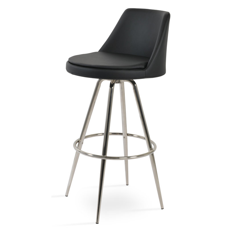 Tabouret de bar Martini, Similicuir noir, Similicuir os, Tabouret de comptoir (siège d’une hauteur de 23