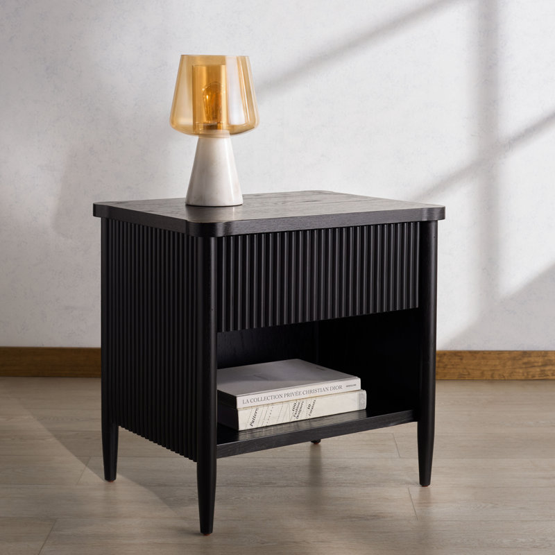 Colne Dorchester 1 Drawer Reeded Nightstand, Black