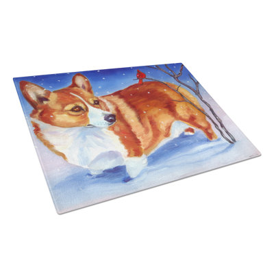 Caroline's Treasures Tempered Glass Corgi Cardinal Buddy Cutting Board